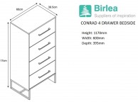Birlea Conrad Silver Oak Finish 4 Drawer Narrow Chest Thumbnail