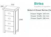 Birlea Woburn Oak 4 Drawer Narrow Chest Thumbnail