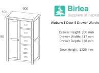 Birlea Woburn Oak 1 Door 5 Drawer Wardrobe Thumbnail