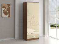 Birlea Lynx Walnut with Cream Gloss 2 Door Combi Robe Thumbnail