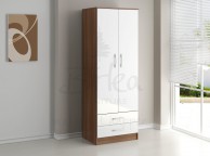 Birlea Lynx Walnut with White Gloss 2 Door Combi Robe Thumbnail