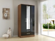 Birlea Lynx Walnut With Black Gloss 3 Door 2 Drawer Wardrobe with Centre Mirror Thumbnail