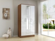 Birlea Lynx Walnut with White Gloss 3 Door 2 Drawer Wardrobe with Center Mirror Thumbnail