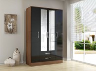 Birlea Lynx Walnut With Black Gloss 4 Door 2 Drawer Wardrobe With Centre Mirrors Thumbnail