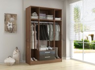 Birlea Lynx Walnut With Black Gloss 4 Door 2 Drawer Wardrobe With Centre Mirrors Thumbnail