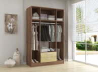 Birlea Lynx Walnut with Cream Gloss 4 Door 2 Drawer Wardrobe with Center Mirrors Thumbnail