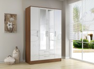 Birlea Lynx Walnut with White Gloss 4 Door 2 Drawer Wardrobe with Center Mirrors Thumbnail