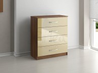 Birlea Lynx Walnut with Cream Gloss 4 Drawer Chest of Drawers Thumbnail