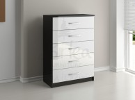 Birlea Lynx Black with White Gloss 5 Drawer Chest of Drawers Thumbnail