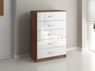 Birlea Lynx Walnut with White Gloss 5 Drawer Chest of Drawers Thumbnail