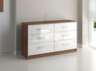 Birlea Lynx Walnut with White Gloss 6 Drawer Wide Chest of Drawers Thumbnail