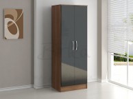 Birlea Lynx Walnut with Black Gloss 2 Door Wardrobe Thumbnail