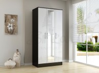 Birlea Lynx Black with White Gloss 3 Door Wardrobe with Centre Mirror Thumbnail