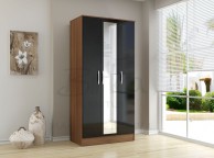 Birlea Lynx Walnut with Black Gloss 3 Door Wardrobe with Center Mirror Thumbnail