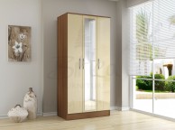 Birlea Lynx Walnut with Cream Gloss 3 Door Wardrobe with Center Mirror Thumbnail