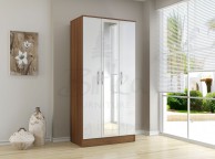 Birlea Lynx Walnut with White Gloss 3 Door Wardrobe with Center Mirror Thumbnail