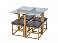 LPD Cube Glass And Metal Dining Set With Brown Seats Thumbnail