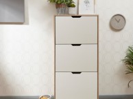 GFW Stockholm Three Tier Shoe Cabinet White Oak Effect Thumbnail