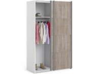 FTG Verona White And Truffle Oak Sliding Door Wardrobe (120cm 2 x Shelf) Thumbnail