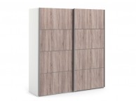 FTG Verona White And Truffle Oak Sliding Door Wardrobe (180cm 5 x Shelf) Thumbnail
