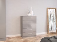 Birlea Lynx Grey Gloss 5 Drawer Chest of Drawers Thumbnail