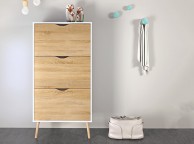 FTG Oslo 3 Tier Shoe Cabinet In White And Oak Thumbnail