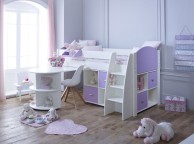 Kids Avenue Eli G Midsleeper Bed Set In White And Lilac Thumbnail