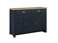 Birlea Highgate Navy Blue And Oak Finish 2 Drawer 3 Door Sideboard Thumbnail