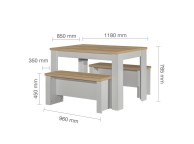 Birlea Highgate Grey And Oak Finish Dining Table And Bench Set Thumbnail