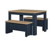 Birlea Highgate Navy Blue And Oak Finish Dining Table And Bench Set Thumbnail