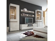 FTG Chelsea Living Designer Wall Shelf in white with a Truffle Oak Trim Thumbnail