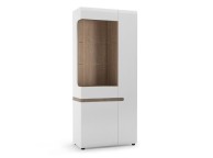 FTG Chelsea Living Tall Glazed Wide Display unit (RHD) in white with an Truffle Oak Trim Thumbnail