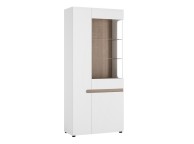 FTG Chelsea Living Tall Glazed Wide Display unit (LHD) in white with an Truffle Oak Trim Thumbnail