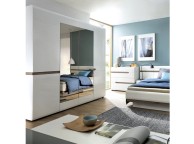FTG Chelsea Bedroom 4 Door Wardrobe in white with an Truffle Oak Trim Thumbnail