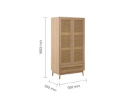 Birlea Croxley Rattan And Oak Finish 2 Door 1 Drawer Wardrobe Thumbnail