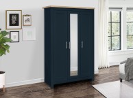 Birlea Highgate Navy Blue And Oak Finish 3 Door Wardrobe With Mirror Thumbnail