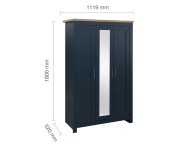 Birlea Highgate Navy Blue And Oak Finish 3 Door Wardrobe With Mirror Thumbnail