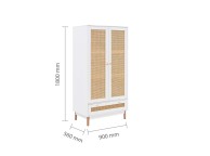 Birlea Croxley Rattan And White Finish 2 Door 1 Drawer Wardrobe Thumbnail