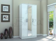 Birlea Lynx White with White Gloss 3 Door Wardrobe with Centre Mirror Thumbnail