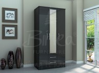 Birlea Lynx Black Gloss 3 Door 2 Drawer Wardrobe With Centre Mirror Thumbnail