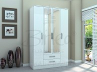 Birlea Lynx White Gloss 4 Door 2 Drawer Wardrobe With Centre Mirrors Thumbnail