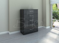 Birlea Lynx Black Gloss 5 Drawer Chest of Drawers Thumbnail