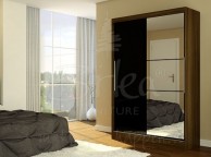 Birlea Lynx Walnut With Black Gloss Sliding Door Wardrobe with Mirror Thumbnail