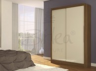 Birlea Lynx Walnut with Cream Gloss Sliding Door Wardrobe Thumbnail