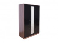 GFW Modular 3 Door Walnut And Black Gloss Wardrobe With Mirror Thumbnail
