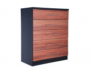 GFW Wyoming Walnut Gloss And Black 5 Drawer Chest Thumbnail