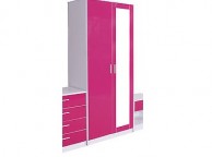 GFW Ottawa 2 Door Wardrobe with Mirror in White and Pink Gloss Thumbnail