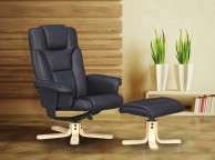 GFW Boston Recliner Chair And Footstool In Black  Faux Leather Thumbnail
