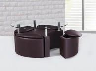 GFW Dakota Coffee Table with Stools in Brown Faux Leather Thumbnail