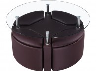 GFW Dakota Coffee Table with Stools in Brown Faux Leather Thumbnail